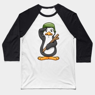 Penguin as Soldier with Helmet and Military Salute Baseball T-Shirt